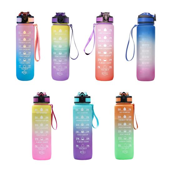 1000ML spor su şişesi motivasyon pipetli şişe zaman işaretleyici ile sızdırmaz içme suyu şişesi ev için açık