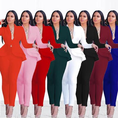 Dámska Súprava Tepláková Súprava Dlhý Rukáv Volány Blejzre Ceruzkové Nohavice Oblek Dvojdielna Súprava Oblečenie pre Office Lady Uniforma Plus Size