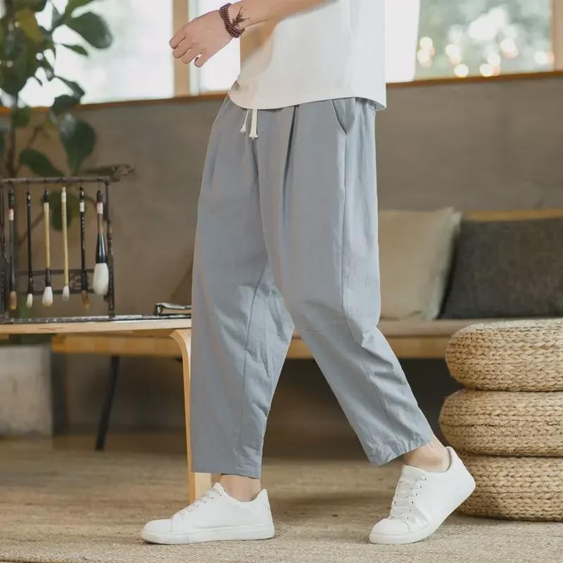 Chinese-Style Men's Loose Linen Pants - Summer Thin, Straight, Wide-Leg Harem Trousers