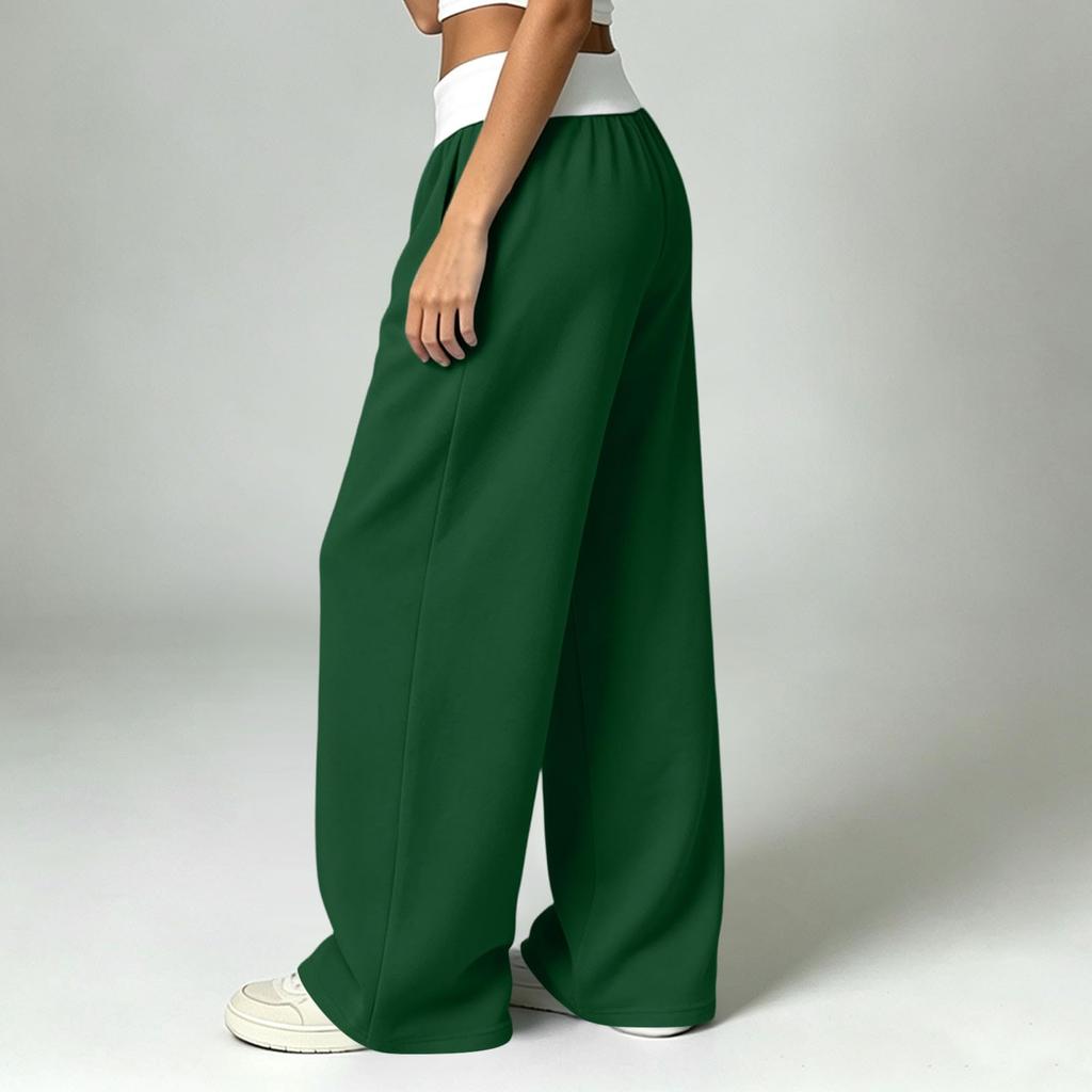 Women's Casual Color Block High Waist Loose Wide Leg Sweatpants