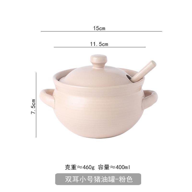 

400ML/1000ML Home Single Handle /Double-eared Lard Can with Covered Spoon Household Japanese Kitchen Seasoning, Heat-resistant