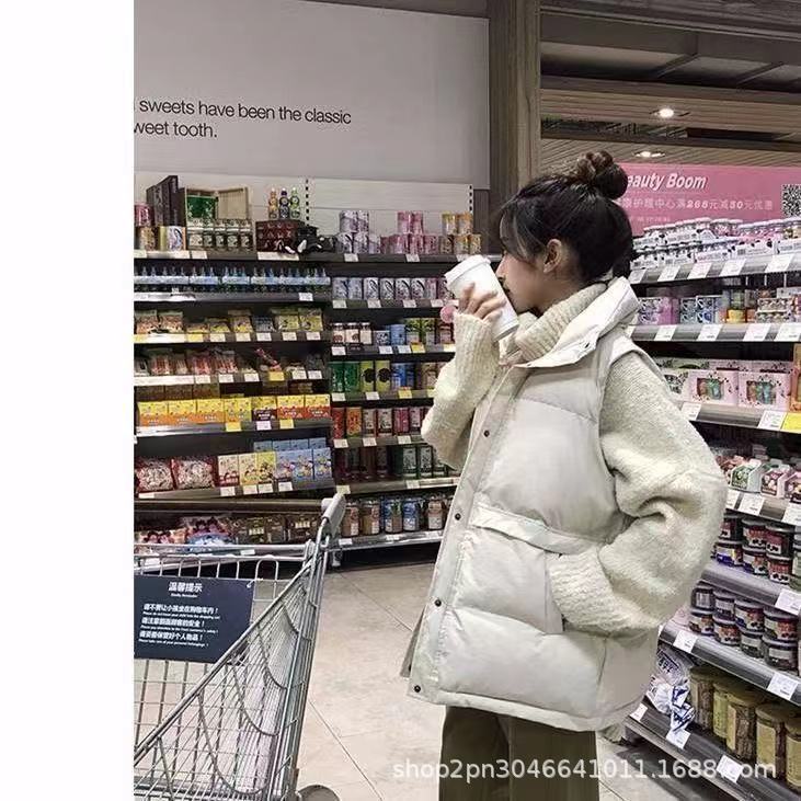 Women Quilted Vest Sleeveless Puffer Gilet Lapel Collar Loose Short Warm Winter Waistcoat Outerwear for Students