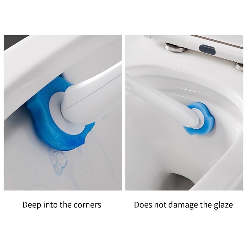Replaceable Head Toilet Brush With Holders Set 16 Refills Sponge Pads Toilet Bowl Cleaner For Bathroom Cleaning Supplies