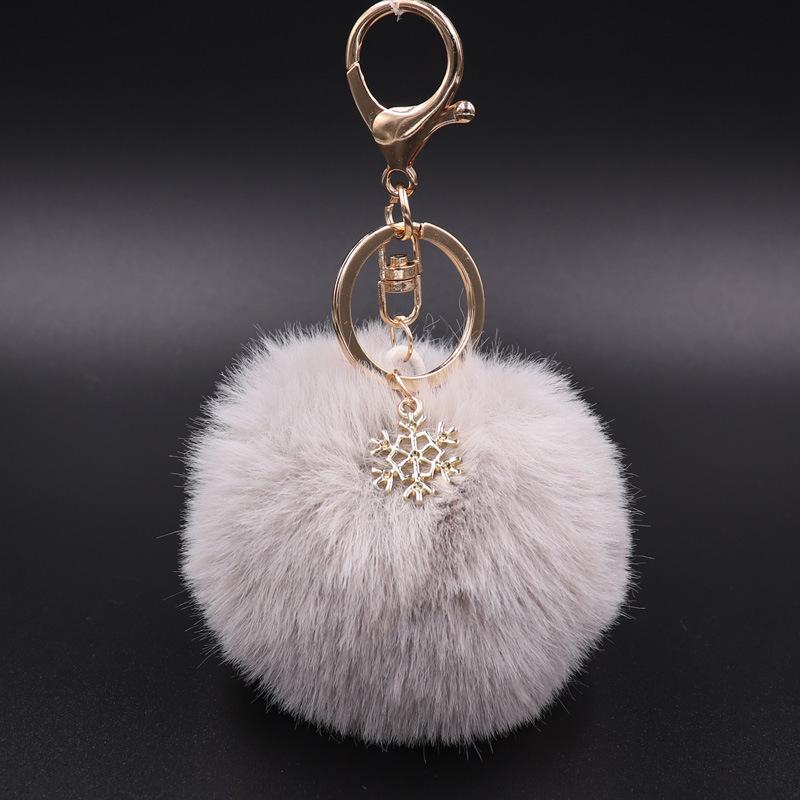 Christmas Snowflake Pom Pom Plush Keychain Charm