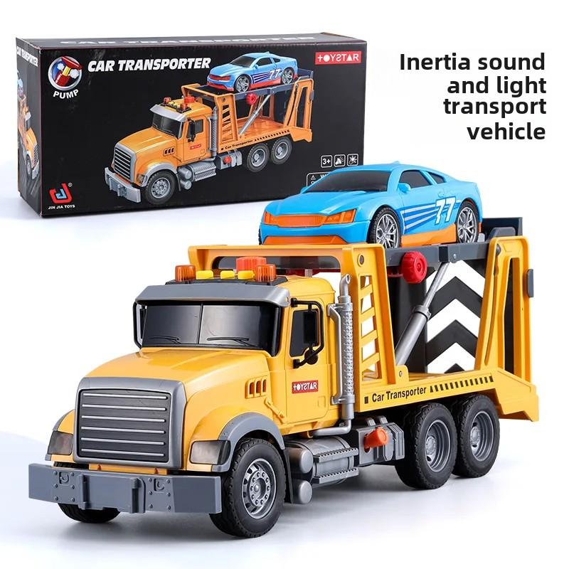 Tow Truck Toy Flatbed and Crane with Race Car Playset Large Toys Rescue Vehicle Push & Go,Lights Sounds,Kids Birthday Gift