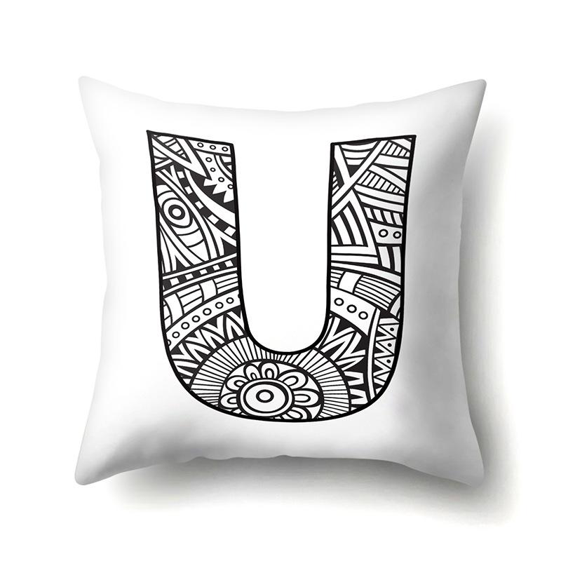 Polyester Pillow Case Pencil Drawing Geometric Decorative Print 26 English Letters Pillow Cushion Cover Simple