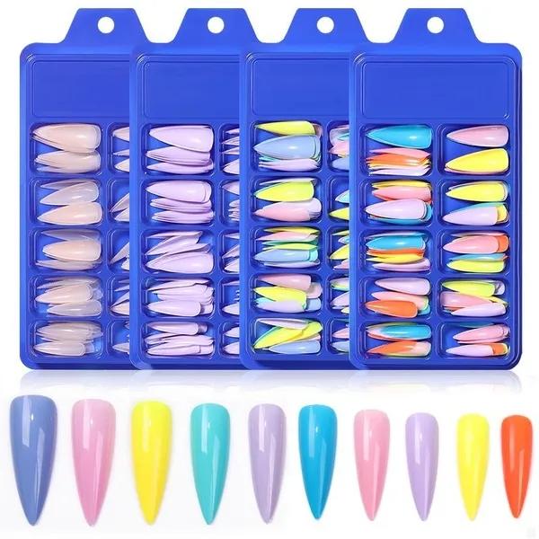 

100 шт., накладные ногти с полным покрытием, акриловые миндальные гробы, конфеты, красочные накладные кончики ногтей, инструмент для наращивания ногтей