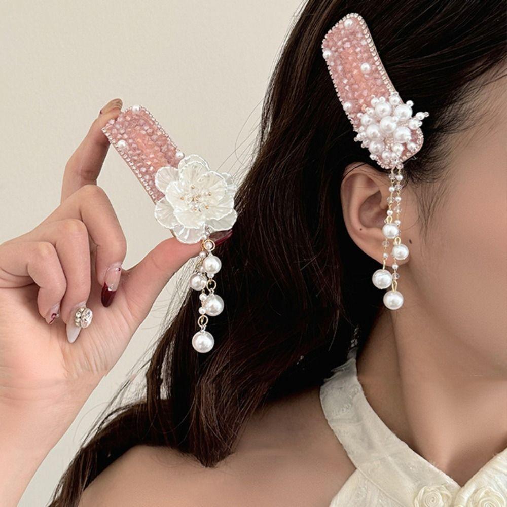

Elegant Pearl Tassel Barrettes Flower Chinese Style Side Clip Cheongsam Decoration Style2
