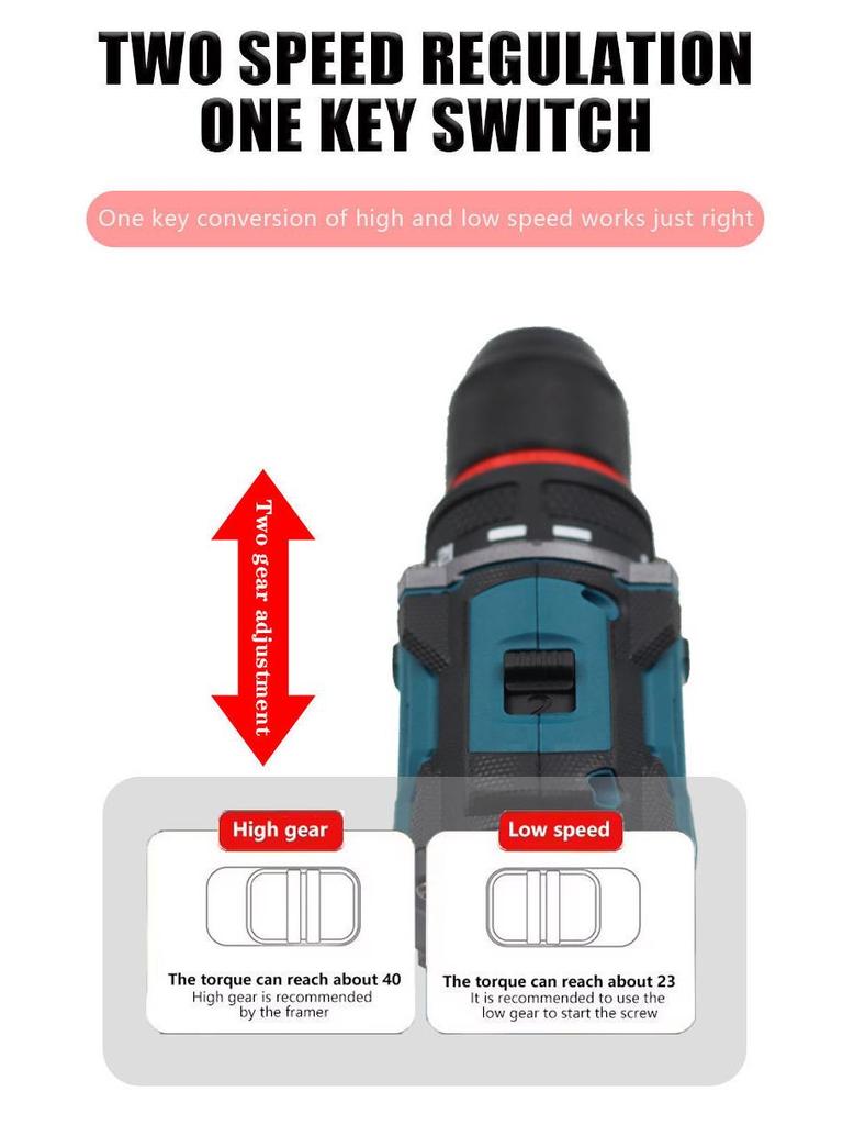 18V Cordless Dual Speed Electric Drill & Screwdriver with Steel Cannon, Lithium Battery & Wireless Wrench