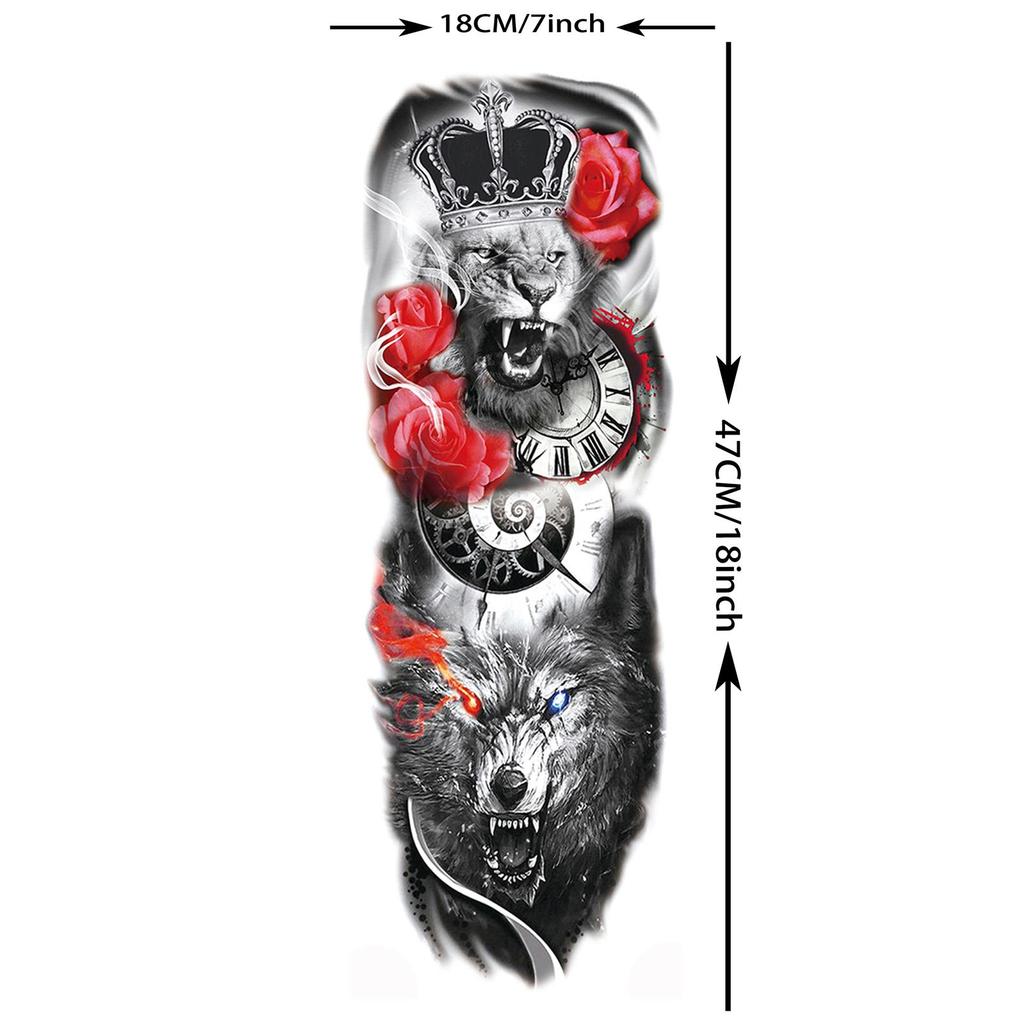1 Sheet Long Sleeve Temporary Tattoos For Men Women Flower Skull Lion Wolf Tiger Nun Fox Compass Tattoo Sticker Body Art Arm Leg