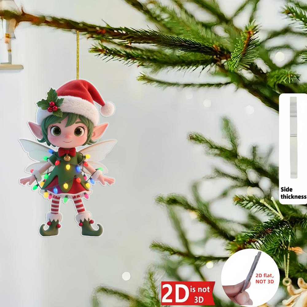 2D Acrylic Flat Christmas Lights Elf Christmas Acrylic Pendant, Christmas Party Decoration Set,suitable for Tree Placement,mini Holiday Hut Decoration