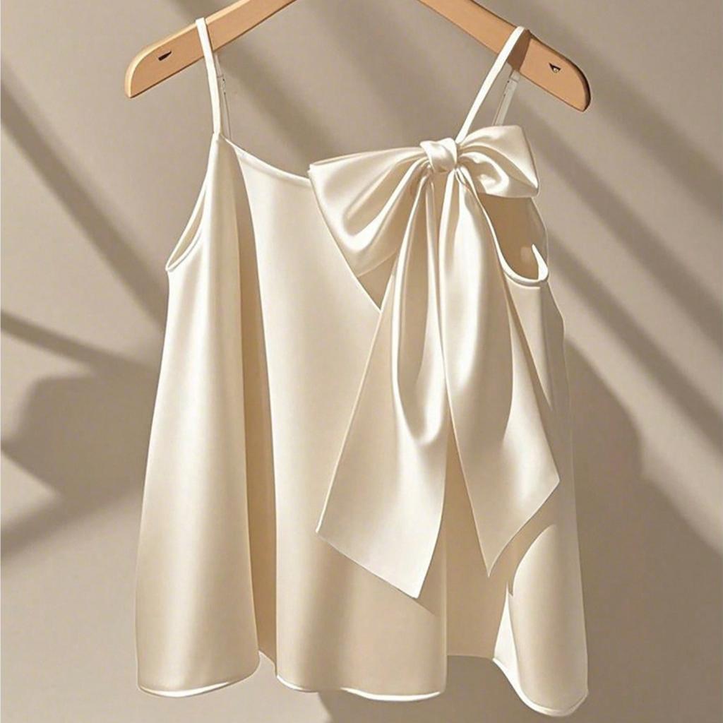 New Large Bow Tie Suspenders with Draping Effect, Loose Back Cover, Large Size, Gentle and Elegant Top for Women