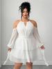 European & American Plus Size Off-the-Shoulder Ruffle Dress with Sweetheart Neckline and Lantern Sleeves