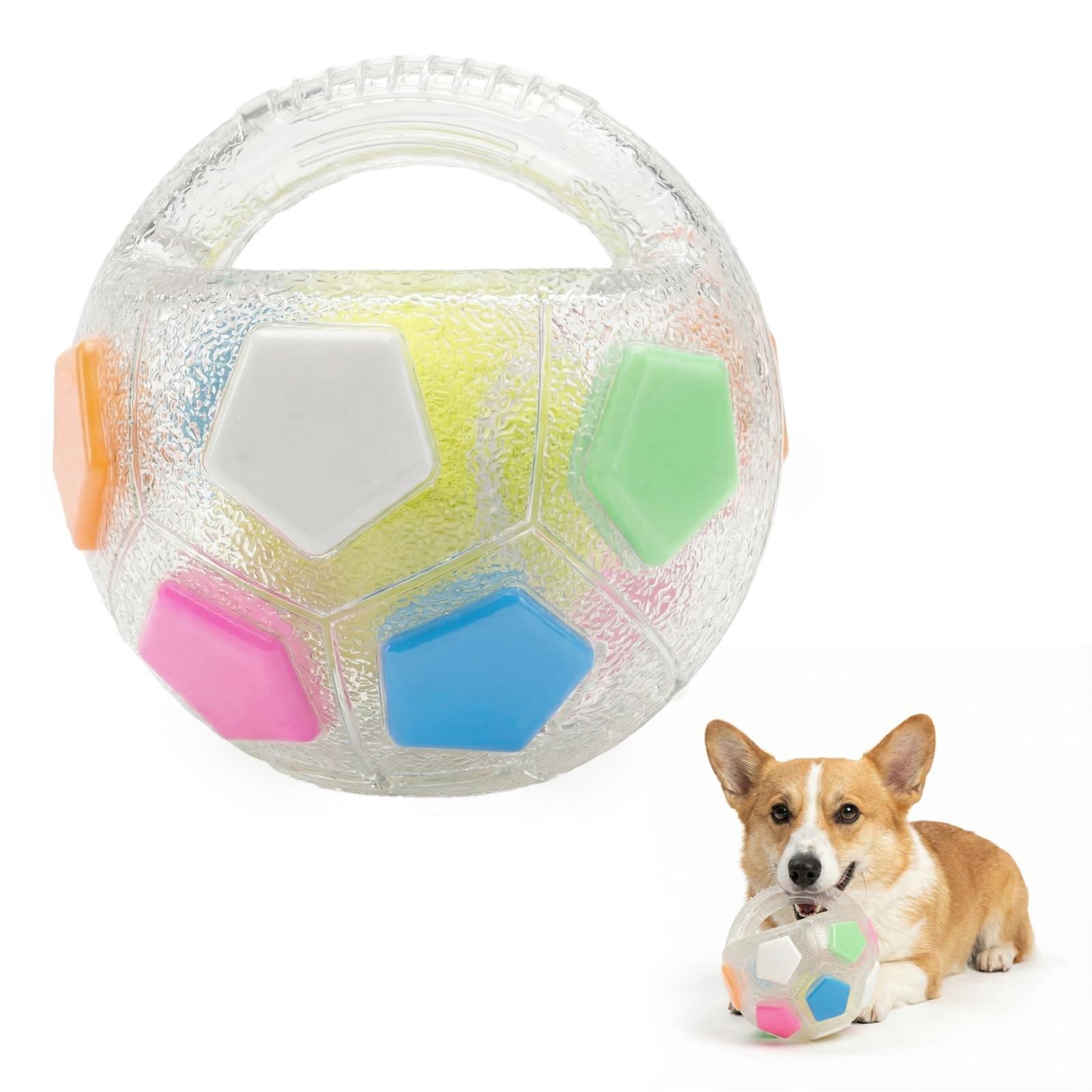 Dog Toy Soccer Ball Handles Mellow Squeaky Interactive Calming ...