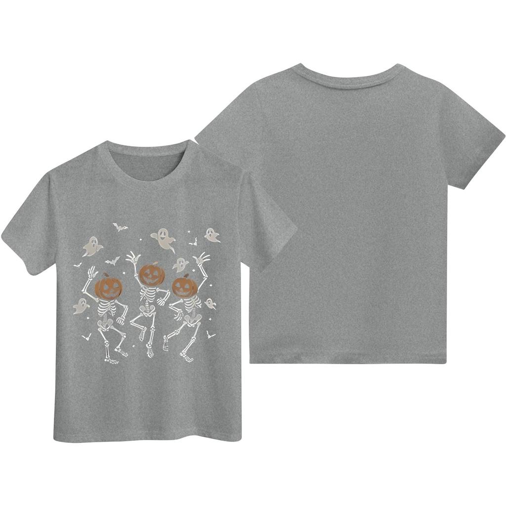 Kids' Halloween Print Neck Short Sleeve T-Shirt, Loose Fit Casual Top for Halloween Party