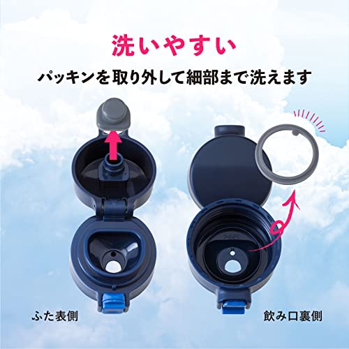 Atlas ARW-351NV Vacuum Insulated Water Bottle, 350ml Capacity, Ultra-Lightweight, One-Touch Design, Japan's Lightest, Navy Blue, Airist, for Hot Water