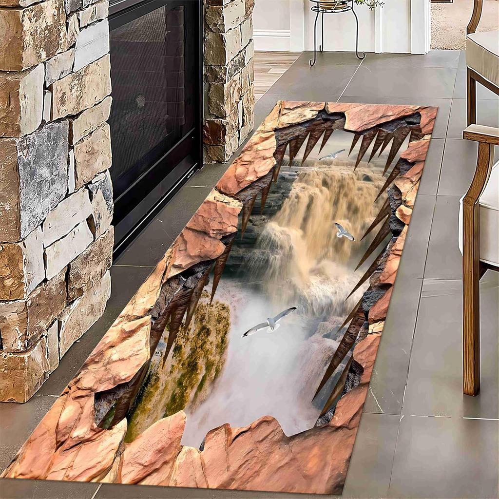 Tappeto Runner Illusion Ottica 3D Stampa Fiume Canyon Vegetazione Verde Tappeti Lunghi per Corridoio Camera da Letto Soggiorno Tappeto Ingresso