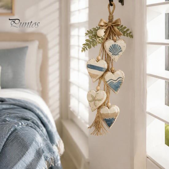 Decorative Living Room Art Farmhouse Hanging Heart Wall Decor with 5 Layer Wooden Hearts, Vintage Boho Wood Natural Accent Trinket Shelf for Bedroom,