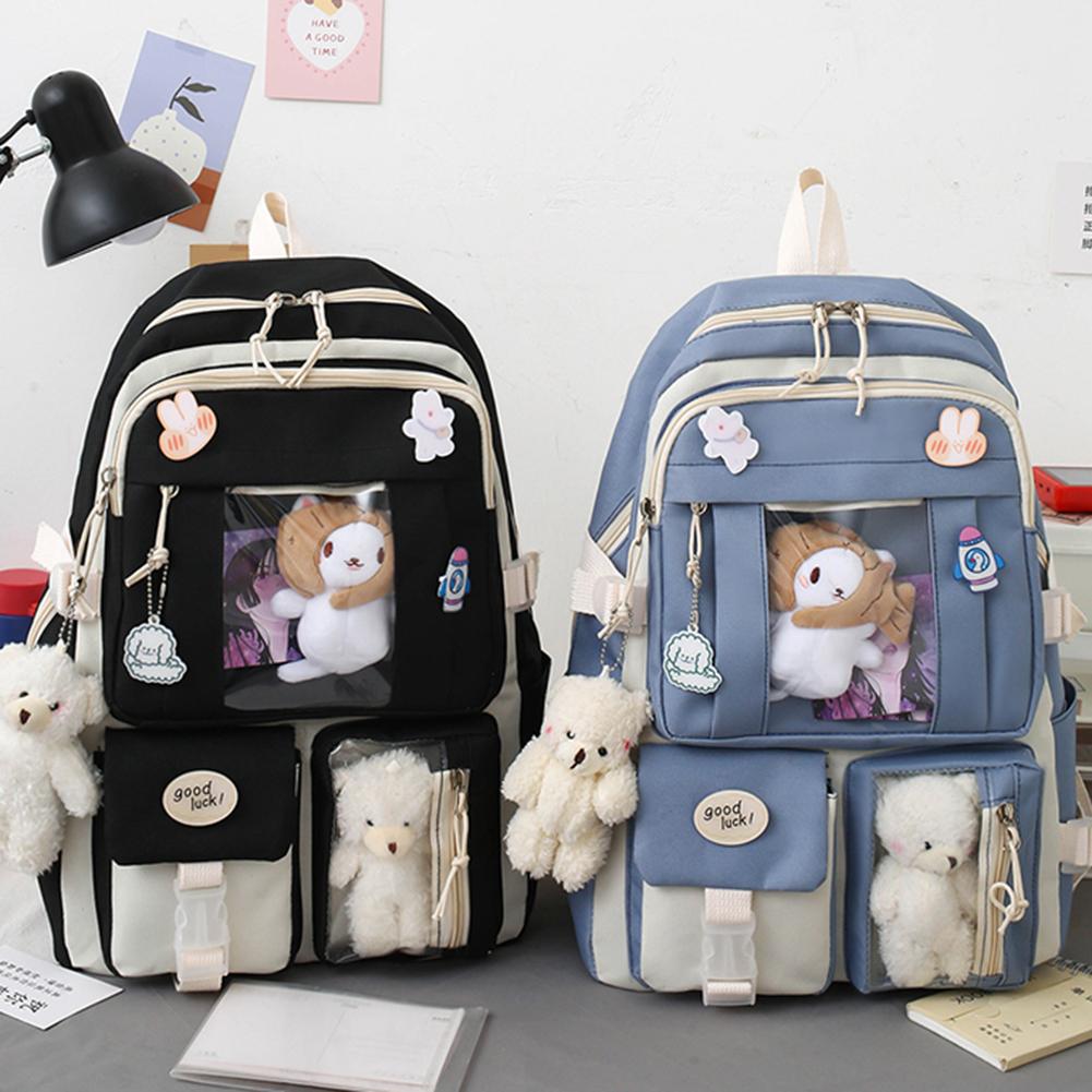 5 Pcs Set Kawaii Girls Backpack Women Travel Backpack Tote For Student School Bag Teenager Girls Schoolbag Book Bags Pencil Case