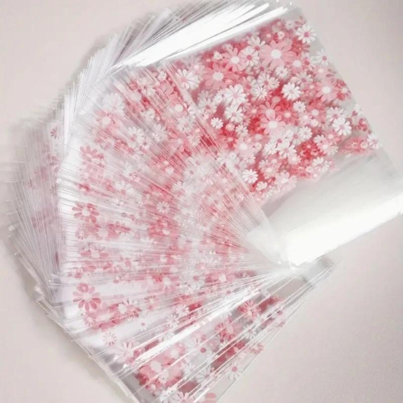 100pcs Plastic Packing Bags Flower Self-Adhesive Bags Biscuits Candy Cookies Jewelry Gift Packaging Birthday Wedding Gift Bags