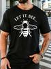 Unisex Cotton Tee Let It Bee White Bee Silhouette Graphic Short Sleeve Tshirt For Beekeeper Insect Fans Daily Casual Street Top