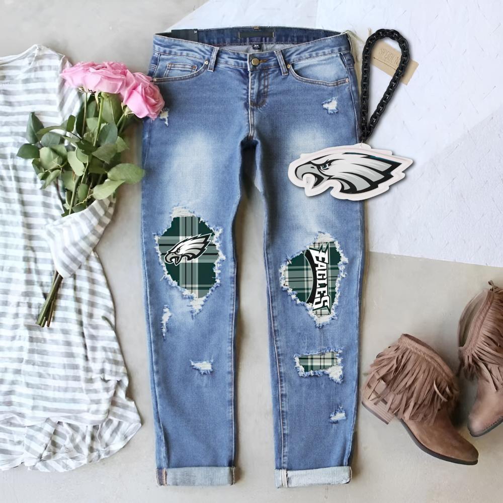 Stylish New Winter Printed Ripped Mid-Waist Women's Denim Jeans