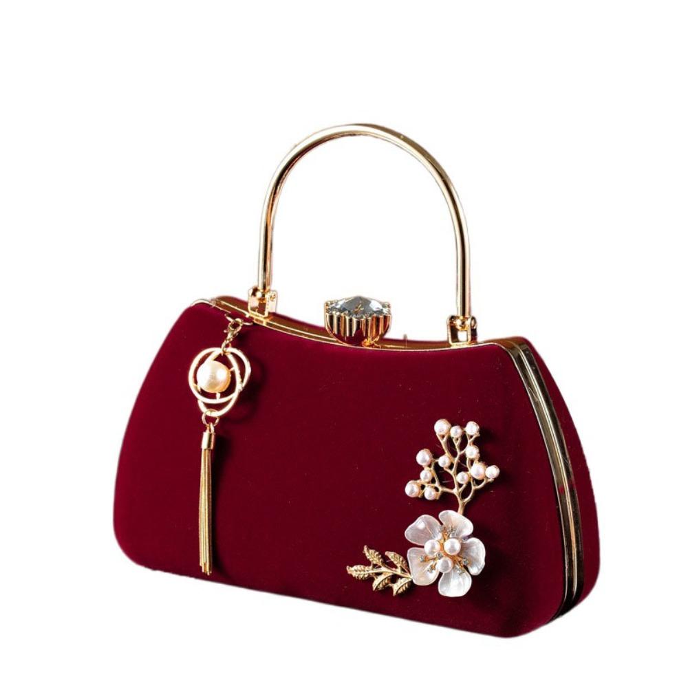 

Бархатная вечерняя сумочка со стразами, кисточкой, свадебный клатч, темпераментная вечерняя банкетная сумка, Ханфу вино красного