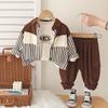 0-5-year-old boys' long sleeved 3-piece set, Children's fashionable striped jacket+letter printed T-shirt+casual pants set