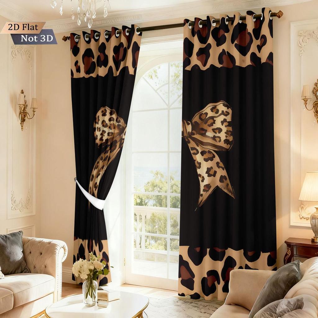 Custom Leopard Print Bowknot Blackout Curtains - Thick, High-Precision Sun Protection