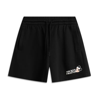 Li Ning X Disney Mickey Serie Buchstaben Mid Waist Kordelzug Atmungsaktiv Vielseitig Lässige Shorts Damen Shorts Schwarz AKSV692-1