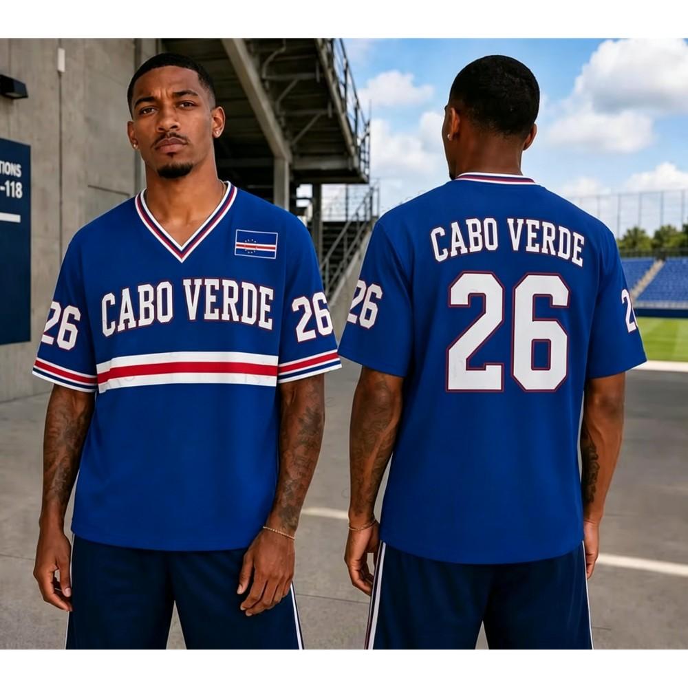Men 2026 Cabo Verde 26 Soccer Jersey Cape Verde Football Shirt Short Sleeve V Neck Fan Uniform Blue White Sportswear Jersey Tee S
