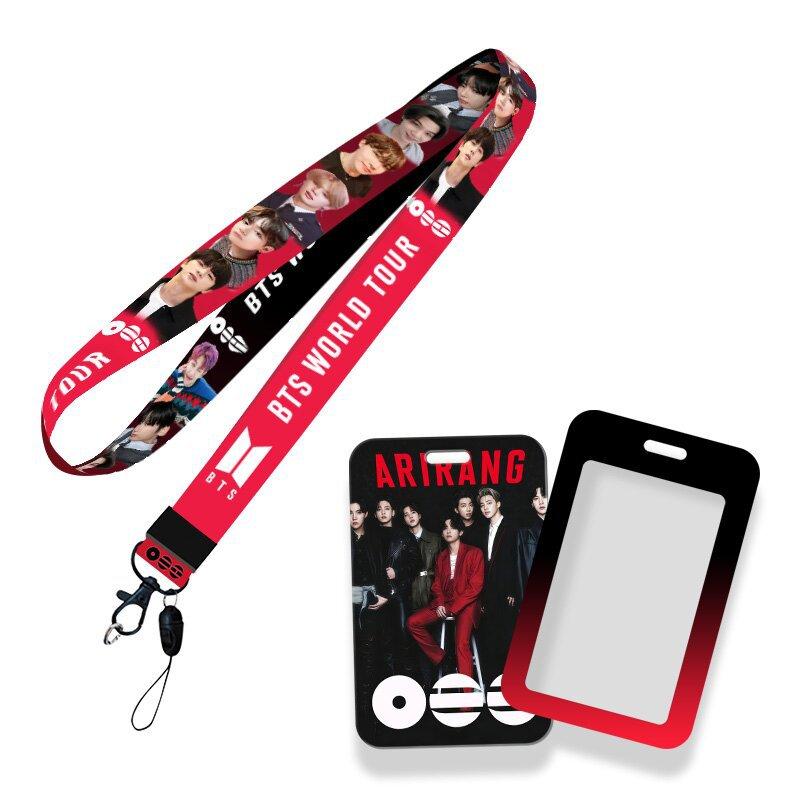 Kpop Idol BTS World Tour ARIRANG Lanyard and Card Holder Set, Printed Neck Strap with ID Badge Sleeve Photocard Protector for ARMY