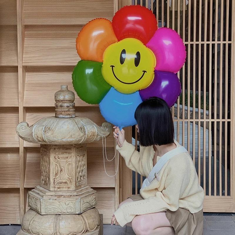 Large White Colorful Daisy Sunflower Aluminum Film Balloons for Outdoor Picnic, Wish Release and Photo Shooting Balloons