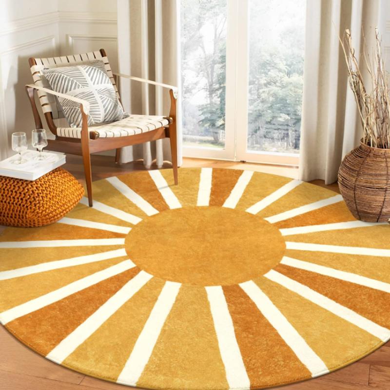 Laohemupoho Round Carpet Sofa Children's Room Rainbow Sun Pattern Bedroom Entrance Living Room Dining Room Rug Home Decor