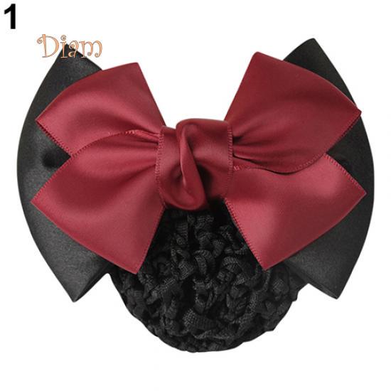 Tenfyer Women Pro Bow Barrette Hair Clip Cover Bowknot Bun Snood Hairnet Hair Accessory