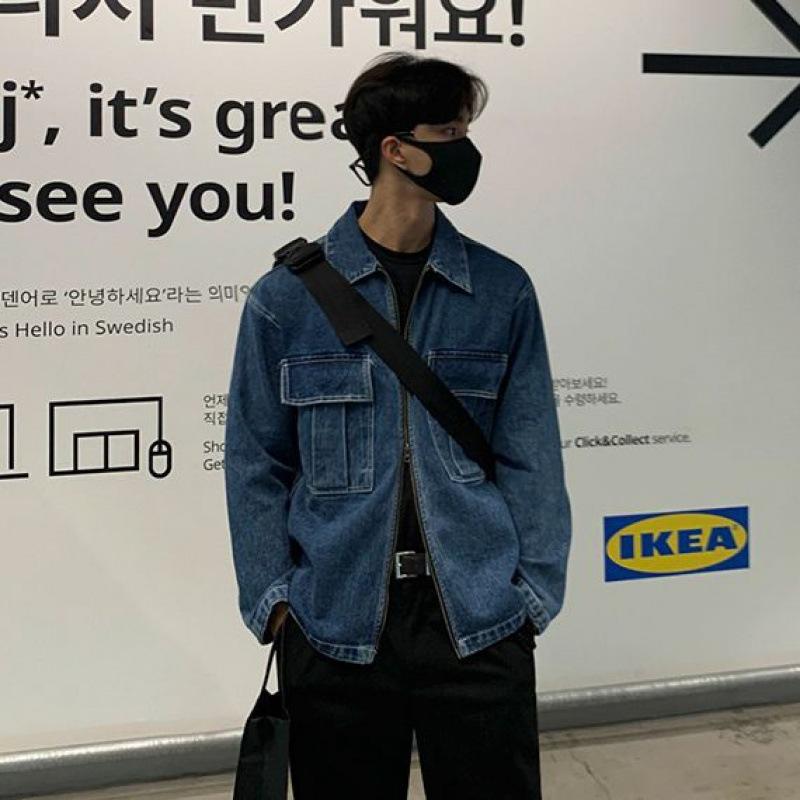 

Джинсовая куртка мужская осенняя корейская свободная модная дизайнерская куртка на молнии верхняя одежда M