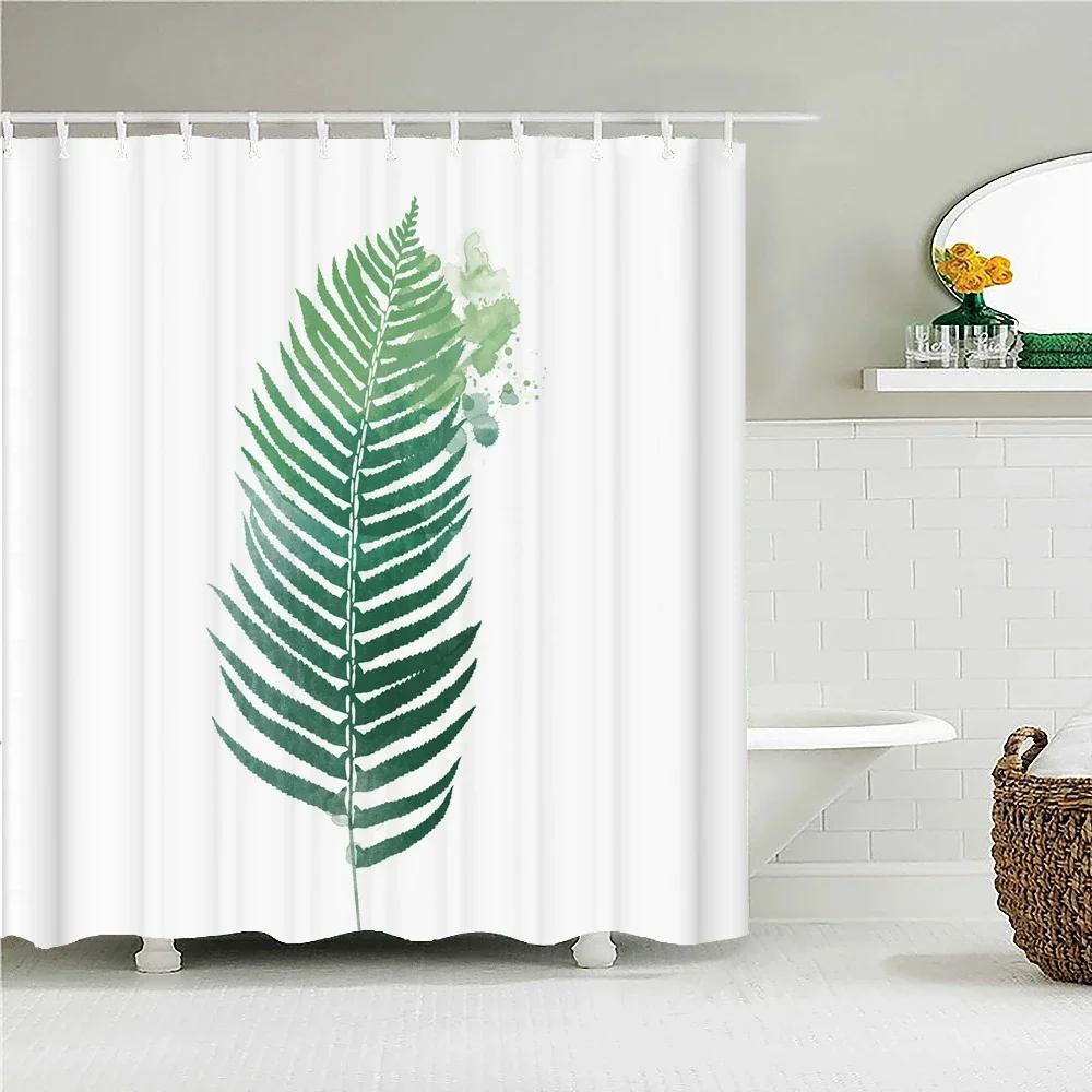 Waterproof Fabric Shower Curtain Printing Fresh Green Plant Leaves Bathroom Curtains Polyester Decoration Bath Screen With Ho