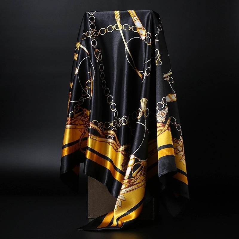 90*90cm Square Silk Scarf Women Shawl Print Satin Hijab Female Luxury Brand Square Lady Muffler Coverchief Bandanna Pareo Girl