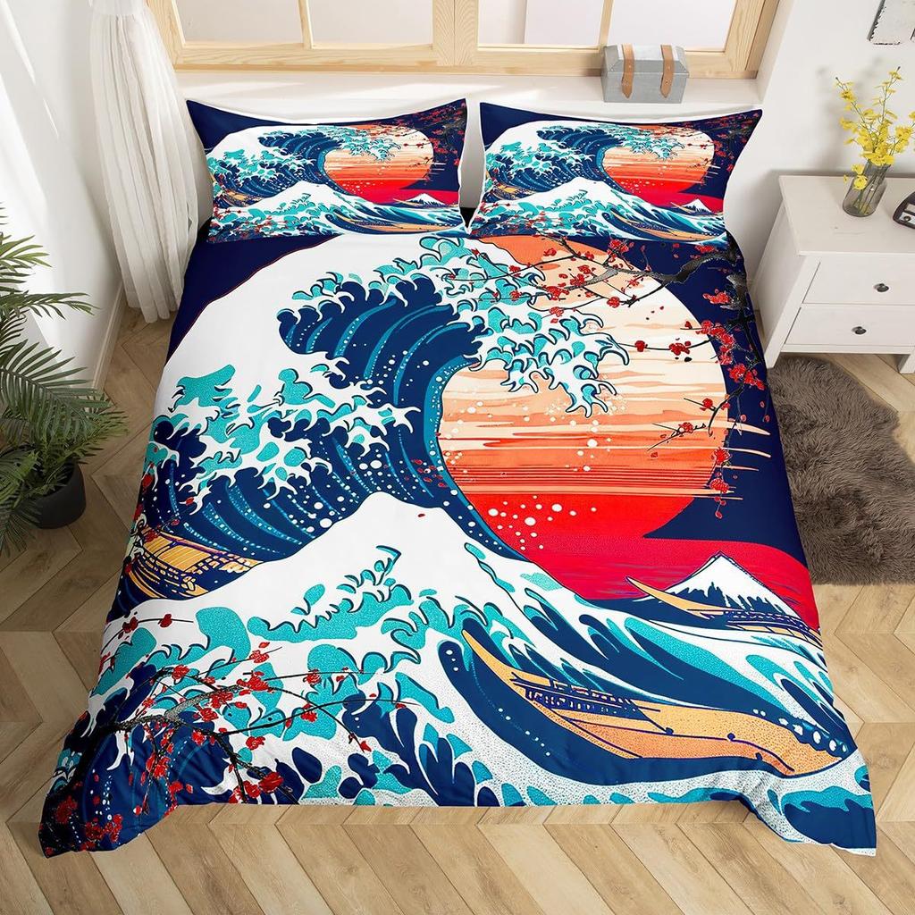 Japanese style Kanagawa wave duvet set Ukiyo-e digital printing bedding set