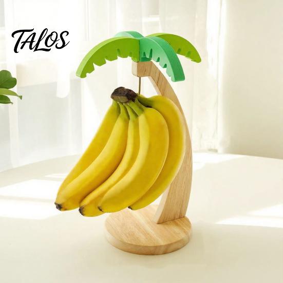Tropical Kitchen Decor Wooden Banana Hanger, Coconut Tree Shape, with Metal Hook, Fruit Stem Hanger Theme Stable Base Rack, for Countertop Solid Wood