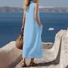 Fashionable Women's Linen Dress, Women's Sleeveless Button Down Long Skirt, Casual Flower Beach Vacation Sun Skirt With Pockets