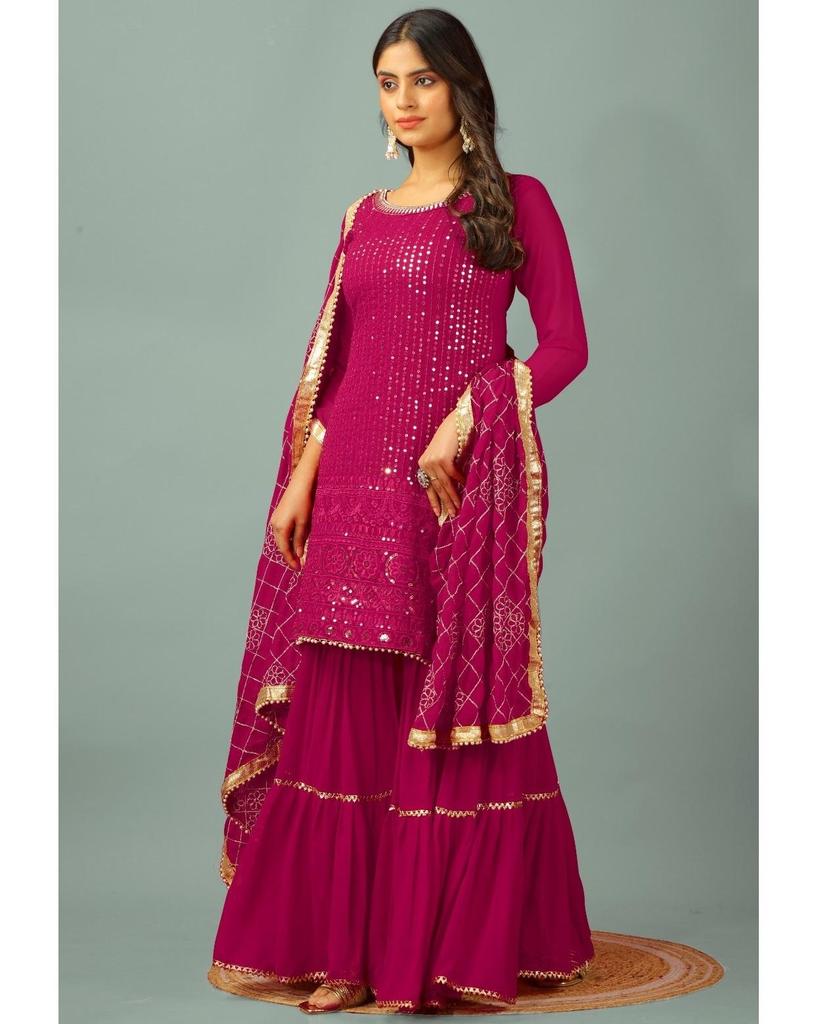 Damen Indisch Pakistanisch Sharara Kurta Dupatta Set Bollywood Kurti Salwar Kameez Punjabi Anzug