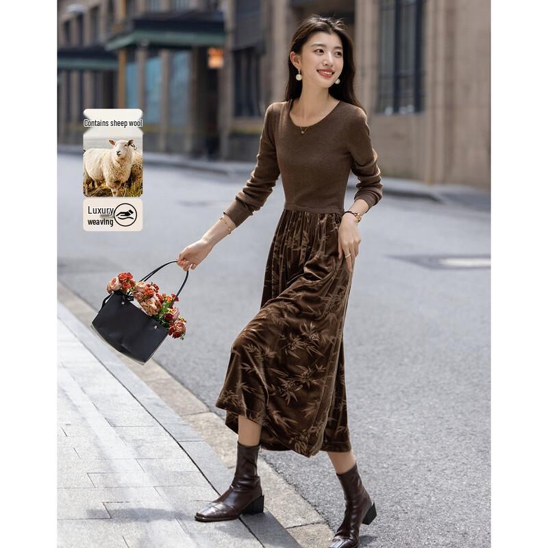 

Demanana Autumn French Style Wool Blend Velvet Embossed Petite Dress XL