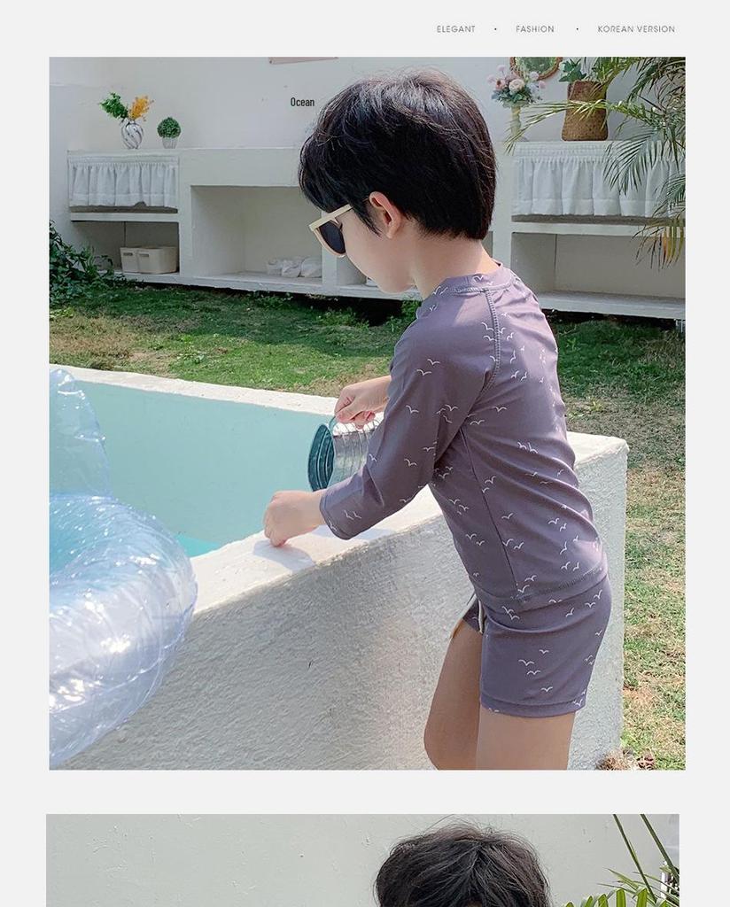 Korean Style Gray Seagull Quick-Dry Beach Swimsuit for Boys
