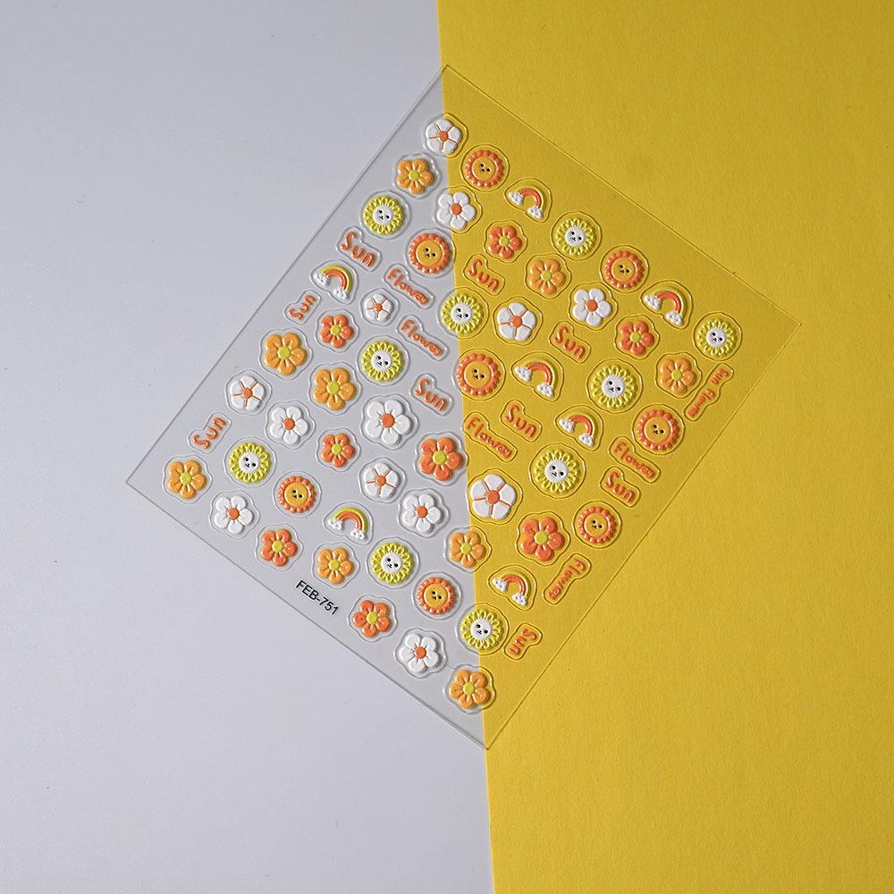 Children s 3D Yellow Sunflower Nail Stickers - Cute Cartoon Manicure Accessories