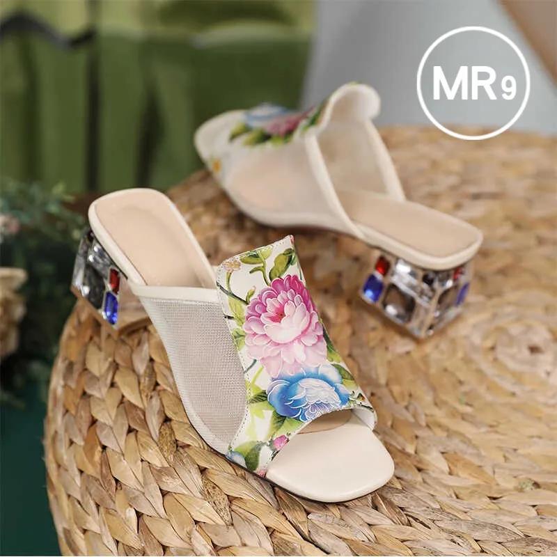 sandalias femininas women fashion peep toe high quality slip on square heel sandal shoes lady cute floral shoes ab542