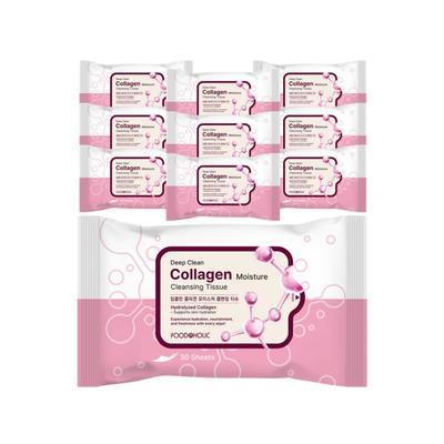 (10 Pcs) Foodaholic Deep Clean Collagen Moisture Cleansing Tissues (30 Sheets) / Portable Moist Deep Cleansing