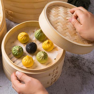 1 Set Bamboo Steamer 2 Layer Design Food Steamer Cooking Dumpling Fish Meat Steamer for Home Kitchen