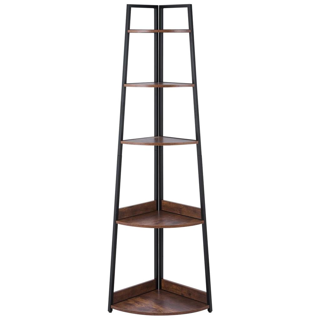 5 Tier Corner Shelf, Tall Corner Bookshelf Plant Rack, Wall Shelves Tower Storage Organizer with Metal Frame & Wooden Shelves, Narrow Display Book