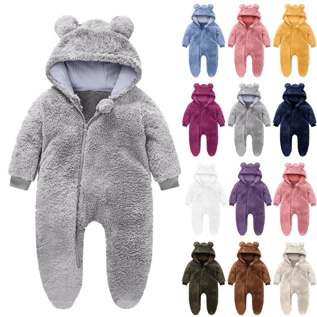 Infant Fleece-Lined Onesie For Baby Outings And Crawling Baby Romper